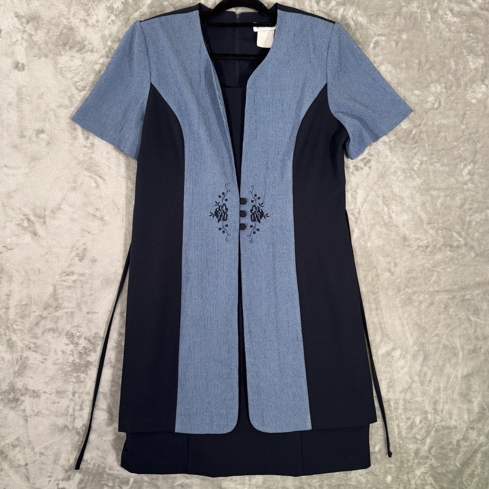Miss Dory Dress Womens Small Blue Navy Colorblock Embroidered Y2K Boho Shift